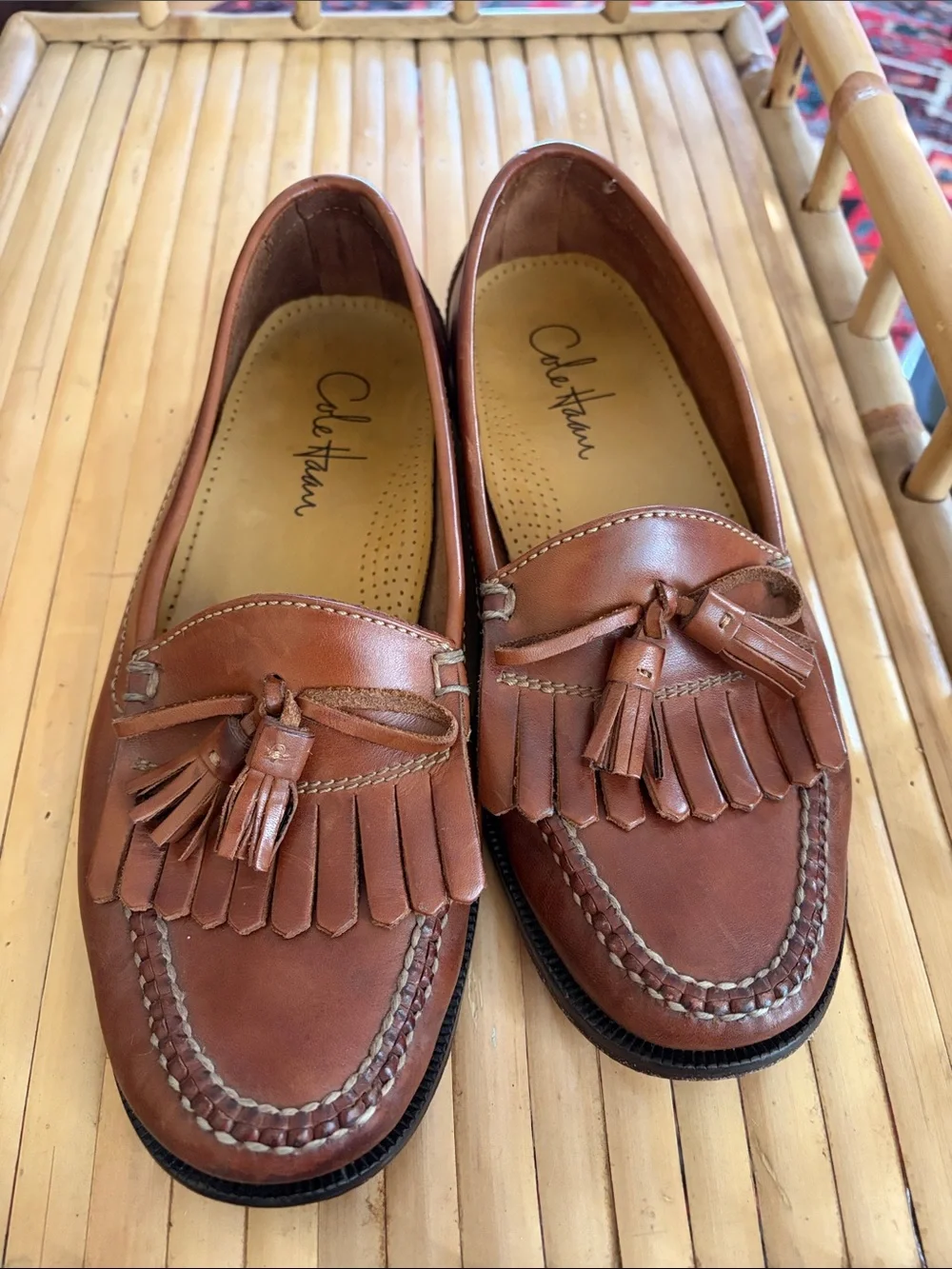 Cole Haan Tan Leather Tassel Kiltie Loafers